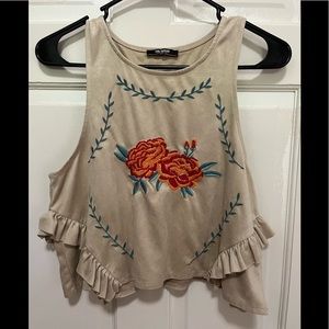 Suede Embroidered Tank Top